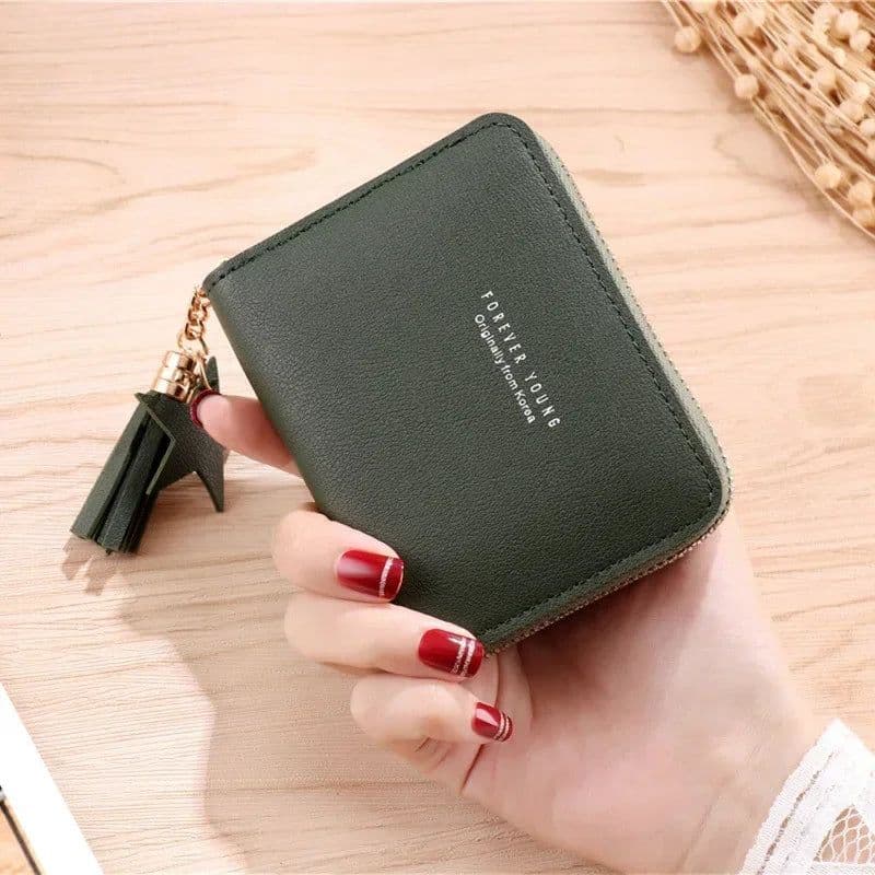 image-PU Leather Short Tassel Wallets for Women Cute Mini Korean Female Girls Zipper Coin Purses Wallet Small Card Money Bags