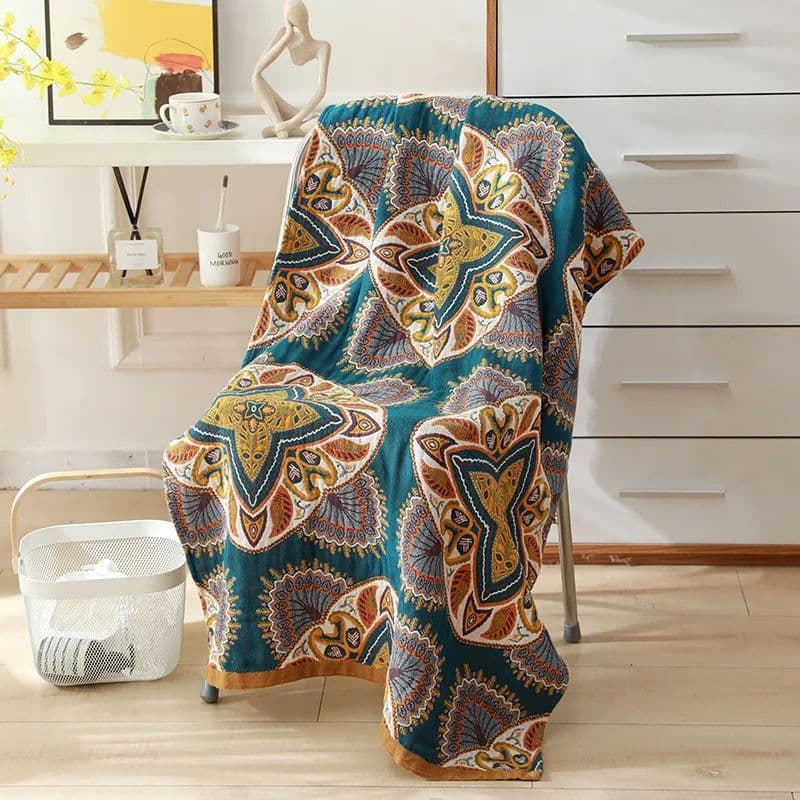 image-Nordic 22 Style New Bohemian Floral Printing Adult Soft Absorbent Cotton Gauze Beach Bath Towel Bathroom Accessories 80×160CM