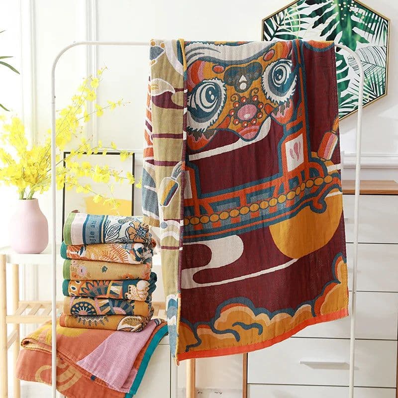 image-Nordic 22 Style New Bohemian Floral Printing Adult Soft Absorbent Cotton Gauze Beach Bath Towel Bathroom Accessories 80×160CM