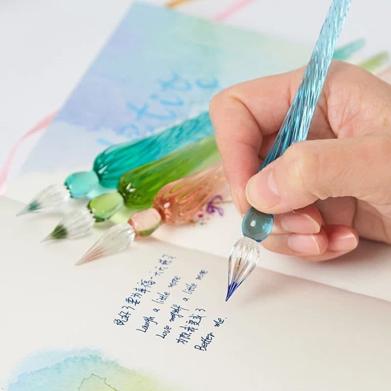 image-1 Pc Glass Drip Fountain Pen Vintage Glass Dip Dipping Pen Signature Filling Ink Fountain Pens With Gift Box New