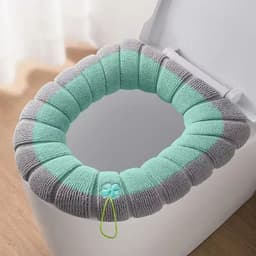 image-Toilet Seat Cover Mat Knitted Thickened Washable Antifreeze Toilet Cover Thickened Knitted O Type Universal Bathroom Supplies