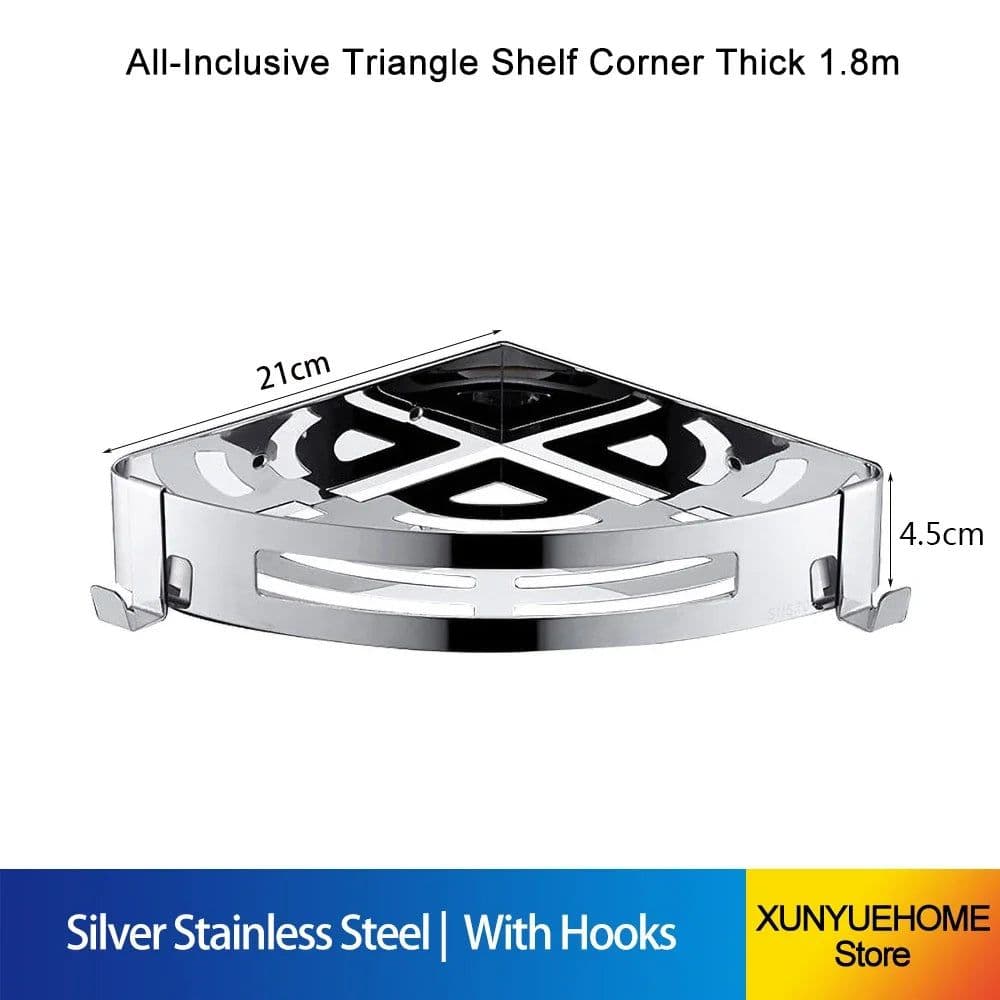 image-Corner Bathroom Shelves Shampoo Holder Wall Hooks Hanger Rack Polished Silver Stainless Steel Shower Caddy Toilet Accessories