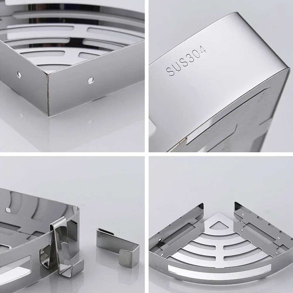 image-Corner Bathroom Shelves Shampoo Holder Wall Hooks Hanger Rack Polished Silver Stainless Steel Shower Caddy Toilet Accessories