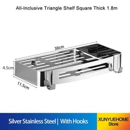 image-Corner Bathroom Shelves Shampoo Holder Wall Hooks Hanger Rack Polished Silver Stainless Steel Shower Caddy Toilet Accessories