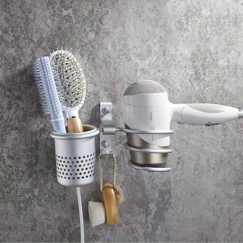 image-Wall Aluminum Hair Dryer Rack Holder Hanger Multi Function Storage Stand Shelf Bathroom Accessories Holder For Hairdryer Racks