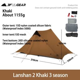 image-LanShan 2 3F UL GEAR 2 Person 1 Person Outdoor Ultralight Camping Tent 3 Season 4 Season Professional 15D Silnylon Rodless Tent