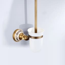 image-Antique Brushed Solid Brass Bathroom Accessories Sets European Porcelain Bathroom Hardware Sets Ceramic Retro Bathroom Products