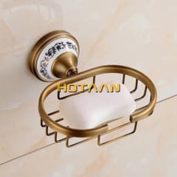 image-Antique Brushed Solid Brass Bathroom Accessories Sets European Porcelain Bathroom Hardware Sets Ceramic Retro Bathroom Products