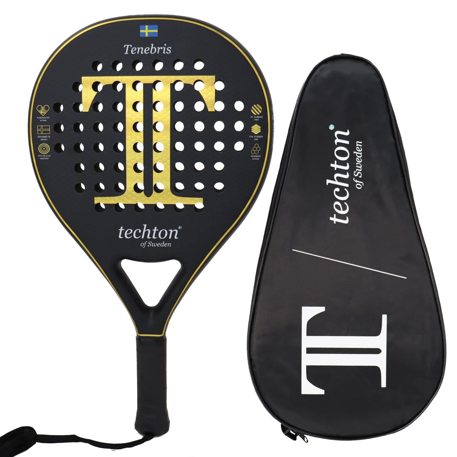 image-Padel Racket 3K/12K Carbon Fiber with Foam Core Round Shape 3D Hexgon with Cover Bag Performance Paddle