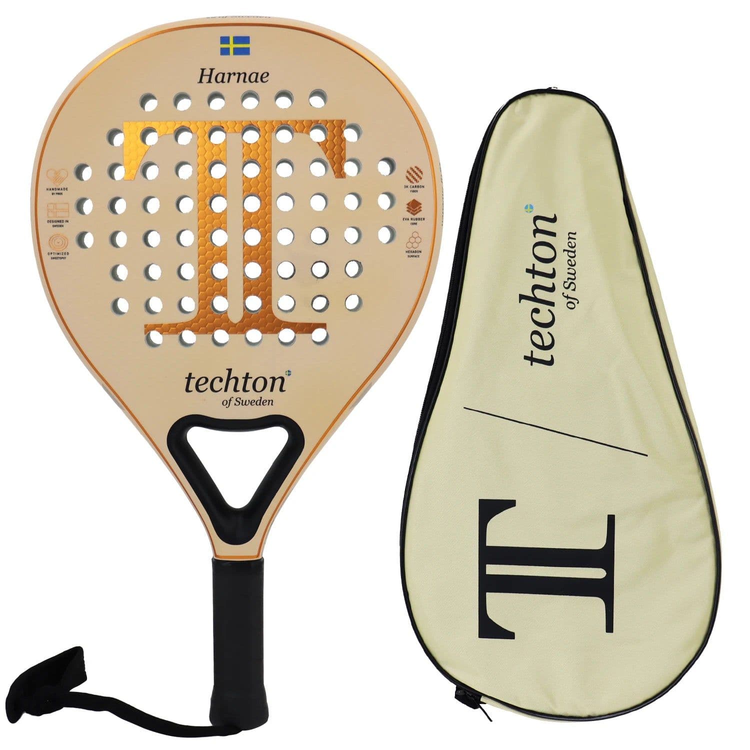 image-Padel Racket 3K/12K Carbon Fiber with Foam Core Round Shape 3D Hexgon with Cover Bag Performance Paddle