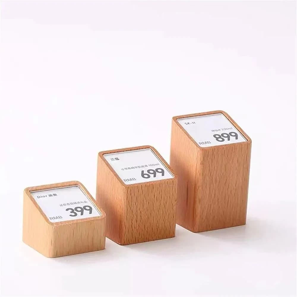 image-Acrylic Price Tag Paper Holder Display Stand Table Mini Price Cubes Jewelry Label Sign Watch Tag