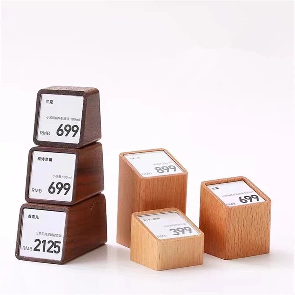 image-Acrylic Price Tag Paper Holder Display Stand Table Mini Price Cubes Jewelry Label Sign Watch Tag
