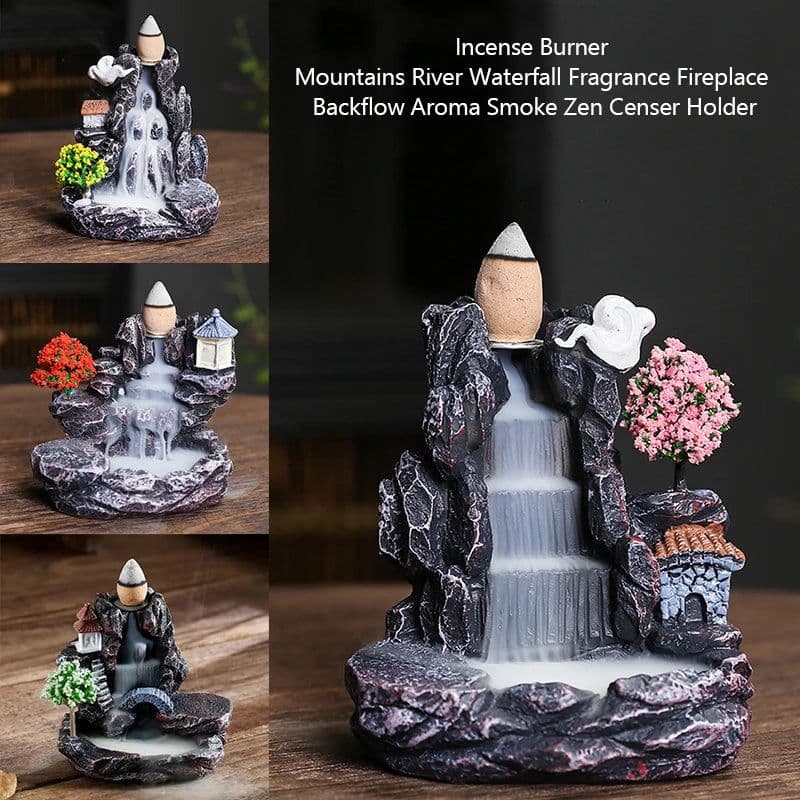 image-Waterfall Backflow Incense Burner Mountains River Fragrance Backflow Aroma Smoke Sandalwood Aromatherapy Ornament Relaxing Gift