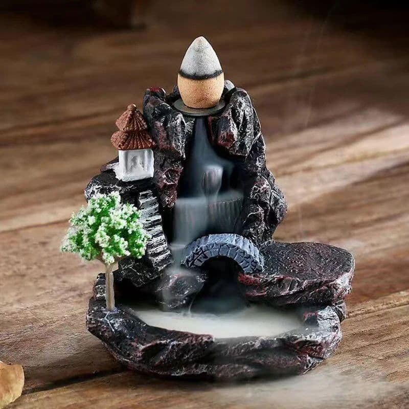 image-Waterfall Backflow Incense Burner Mountains River Fragrance Backflow Aroma Smoke Sandalwood Aromatherapy Ornament Relaxing Gift