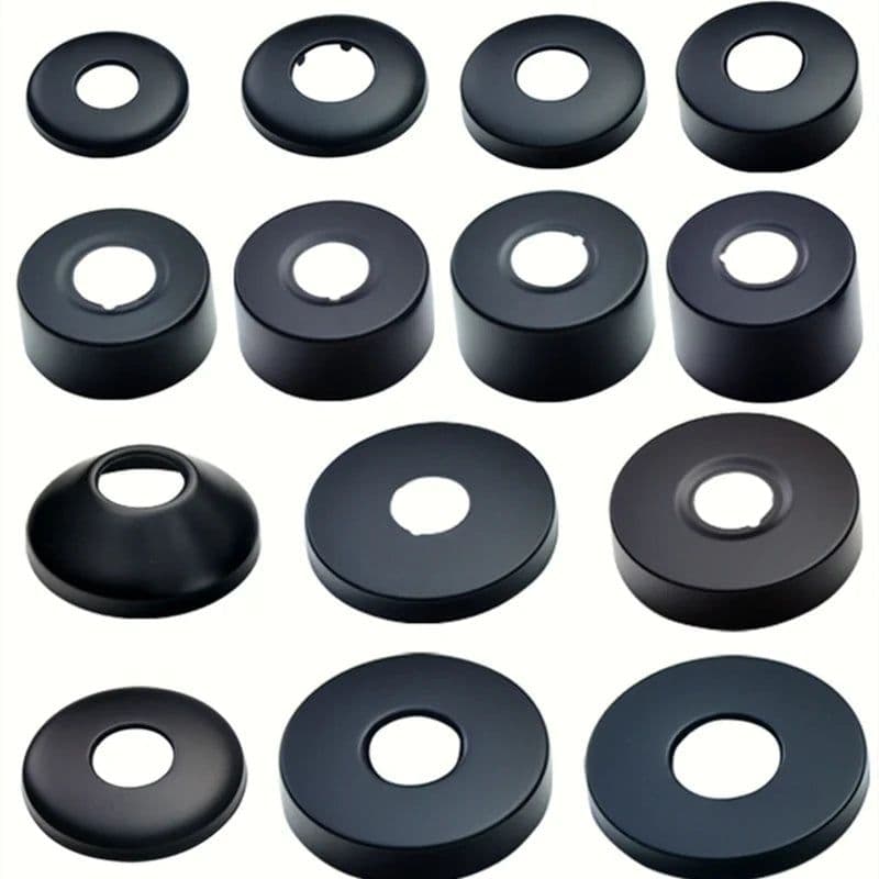 image-Black Shower Faucet trim Decorative Cover plate Stainless Steel Water Pipe Wall hole Covers plug Kitchen Bathroom Accessories