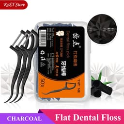 image-Flat dental floss bamboo charcoal hilo dental toothpick teeth cleaning organic dental teeth floss black teeth stick