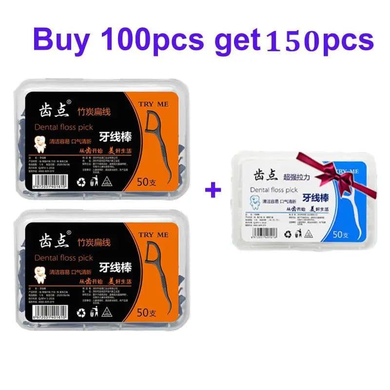 image-Flat dental floss bamboo charcoal hilo dental toothpick teeth cleaning organic dental teeth floss black teeth stick
