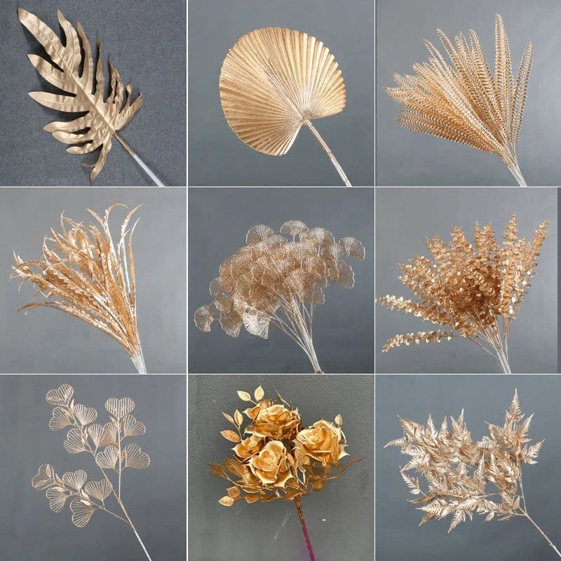image-Artificial Golden Plants Maple Leaf Christmas Decor Home Living Room Desk Decoration Party Wedding Holiday Flower Arrangement