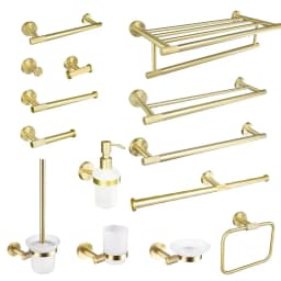 image-Golden Towel Rack Towel Bar Ring Brushed Gold Hardware Set Robe Coat Hook Toilet Tissue Paper Holder Bathroom Accessories Kit