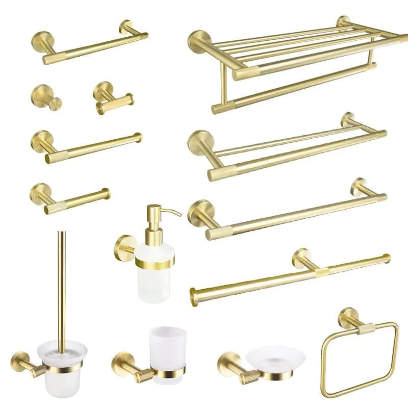 image-Golden Towel Rack Towel Bar Ring Brushed Gold Hardware Set Robe Coat Hook Toilet Tissue Paper Holder Bathroom Accessories Kit
