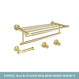 image-Golden Towel Rack Towel Bar Ring Brushed Gold Hardware Set Robe Coat Hook Toilet Tissue Paper Holder Bathroom Accessories Kit