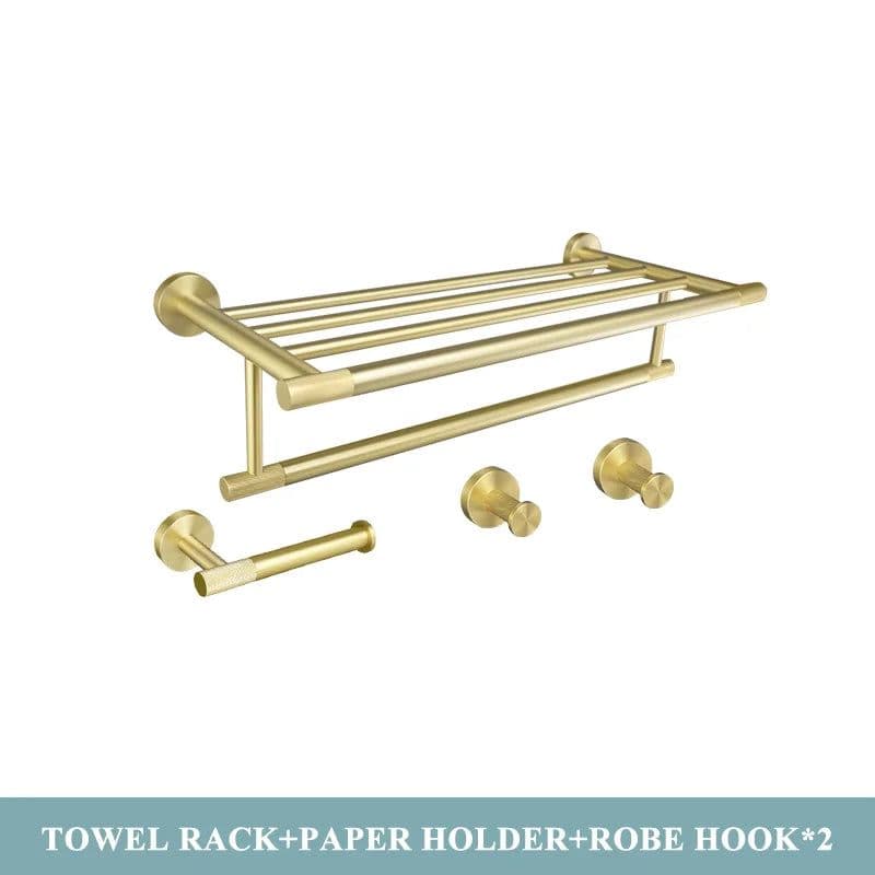 image-Golden Towel Rack Towel Bar Ring Brushed Gold Hardware Set Robe Coat Hook Toilet Tissue Paper Holder Bathroom Accessories Kit