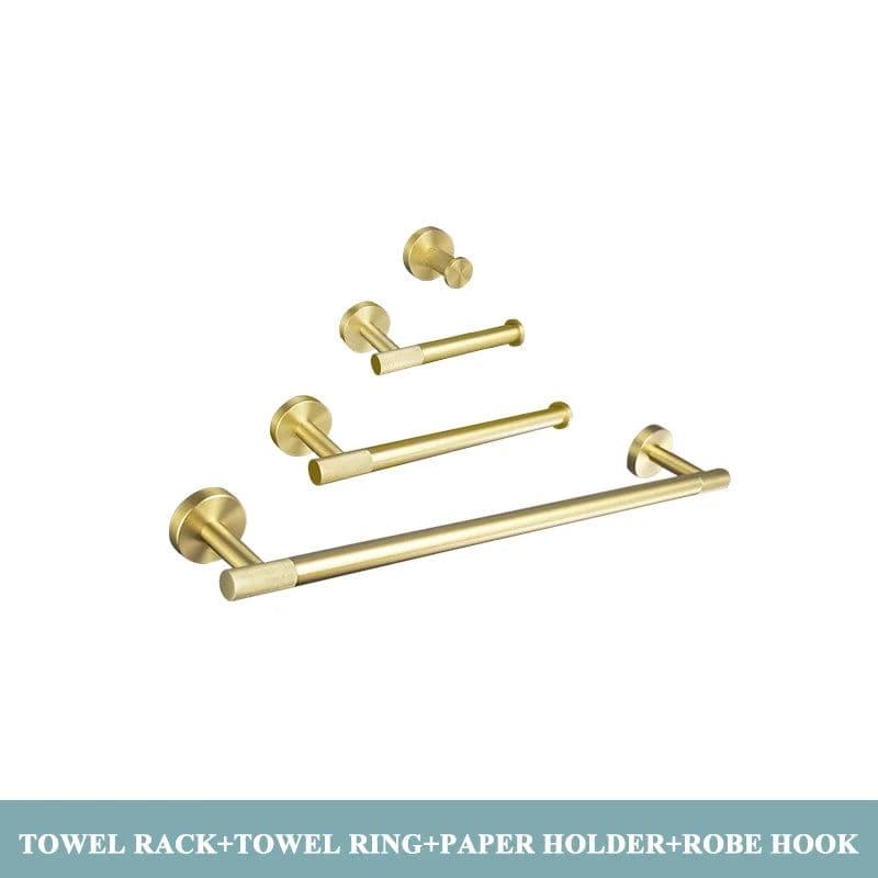 image-Golden Towel Rack Towel Bar Ring Brushed Gold Hardware Set Robe Coat Hook Toilet Tissue Paper Holder Bathroom Accessories Kit