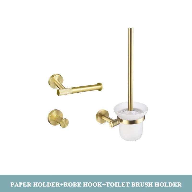 image-Golden Towel Rack Towel Bar Ring Brushed Gold Hardware Set Robe Coat Hook Toilet Tissue Paper Holder Bathroom Accessories Kit