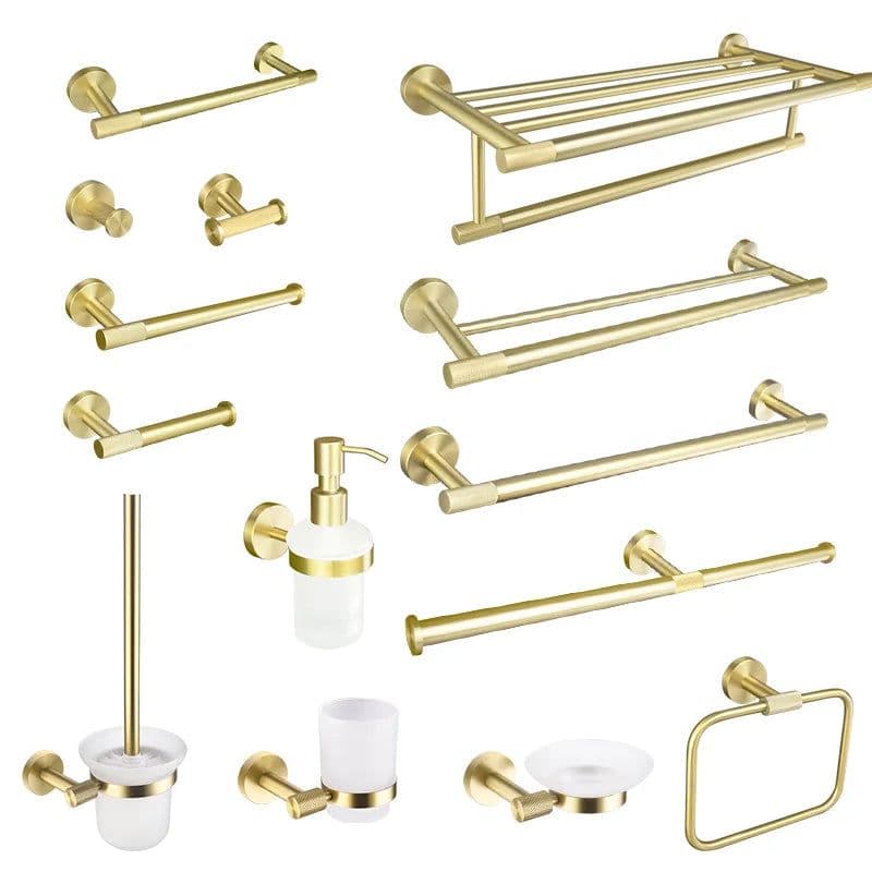image-Golden Towel Rack Towel Bar Ring Brushed Gold Hardware Set Robe Coat Hook Toilet Tissue Paper Holder Bathroom Accessories Kit