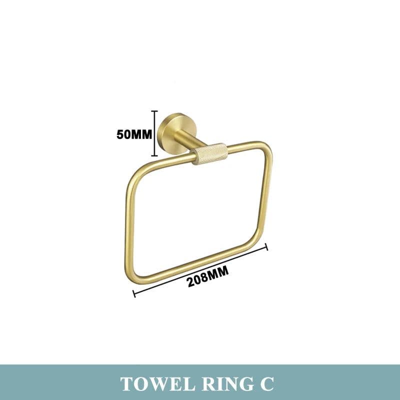 image-Golden Towel Rack Towel Bar Ring Brushed Gold Hardware Set Robe Coat Hook Toilet Tissue Paper Holder Bathroom Accessories Kit