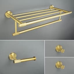 image-Golden Towel Rack Towel Bar Ring Brushed Gold Hardware Set Robe Coat Hook Toilet Tissue Paper Holder Bathroom Accessories Kit