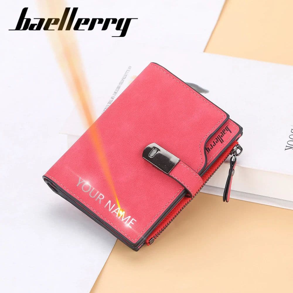 image-Women Wallets Short Free Name Engraving Magnetic Buckle Top Quality Card Holder Female Purse Zipper Wallet For Women