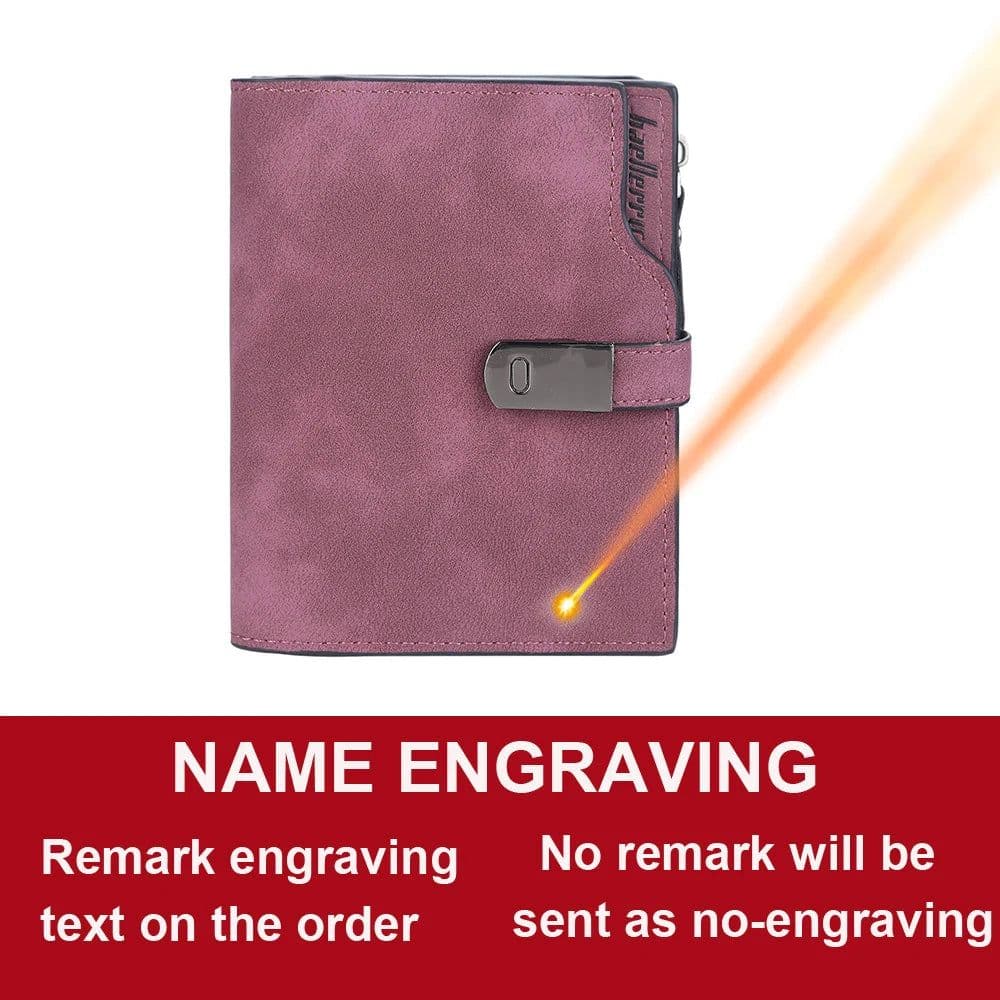 image-Women Wallets Short Free Name Engraving Magnetic Buckle Top Quality Card Holder Female Purse Zipper Wallet For Women