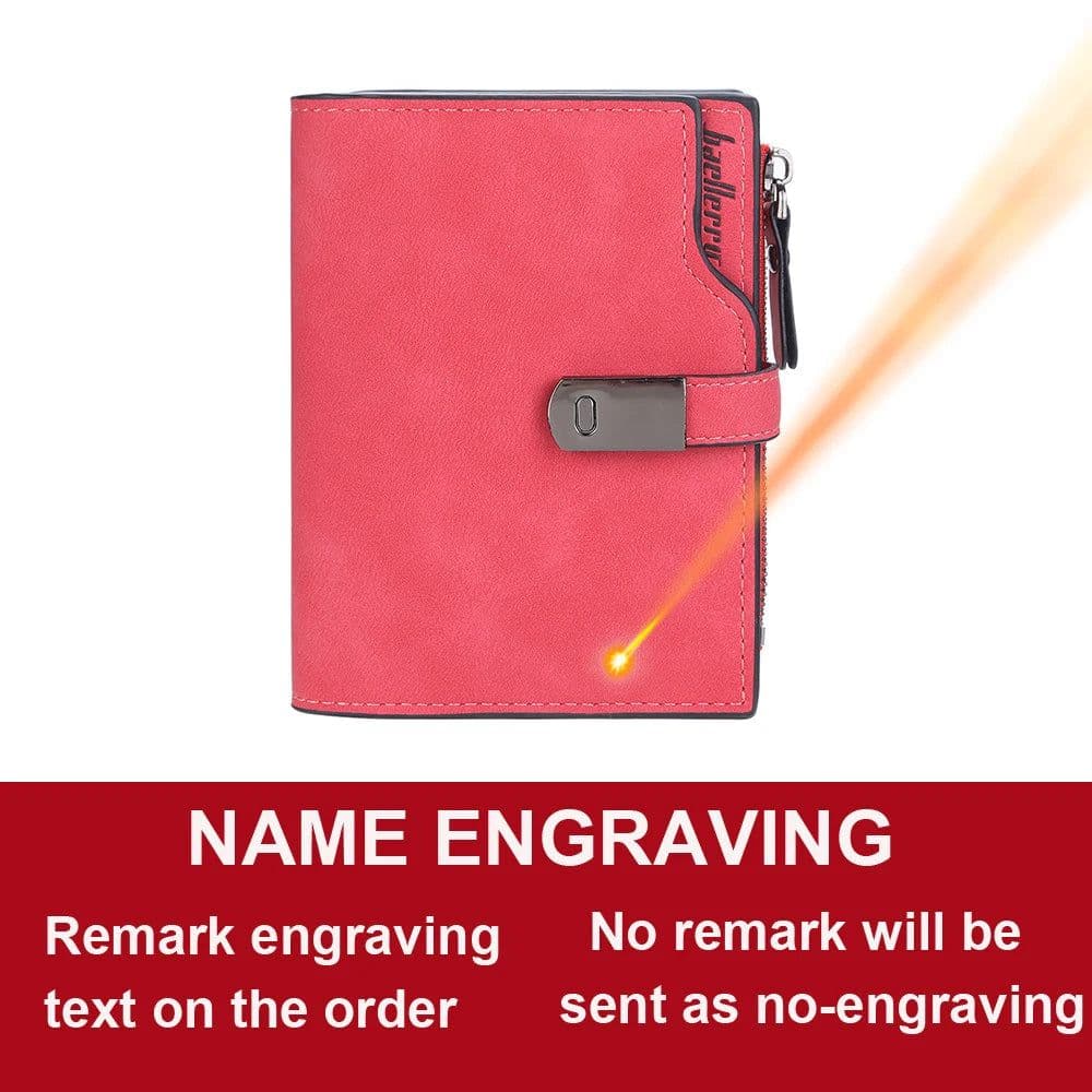 image-Women Wallets Short Free Name Engraving Magnetic Buckle Top Quality Card Holder Female Purse Zipper Wallet For Women
