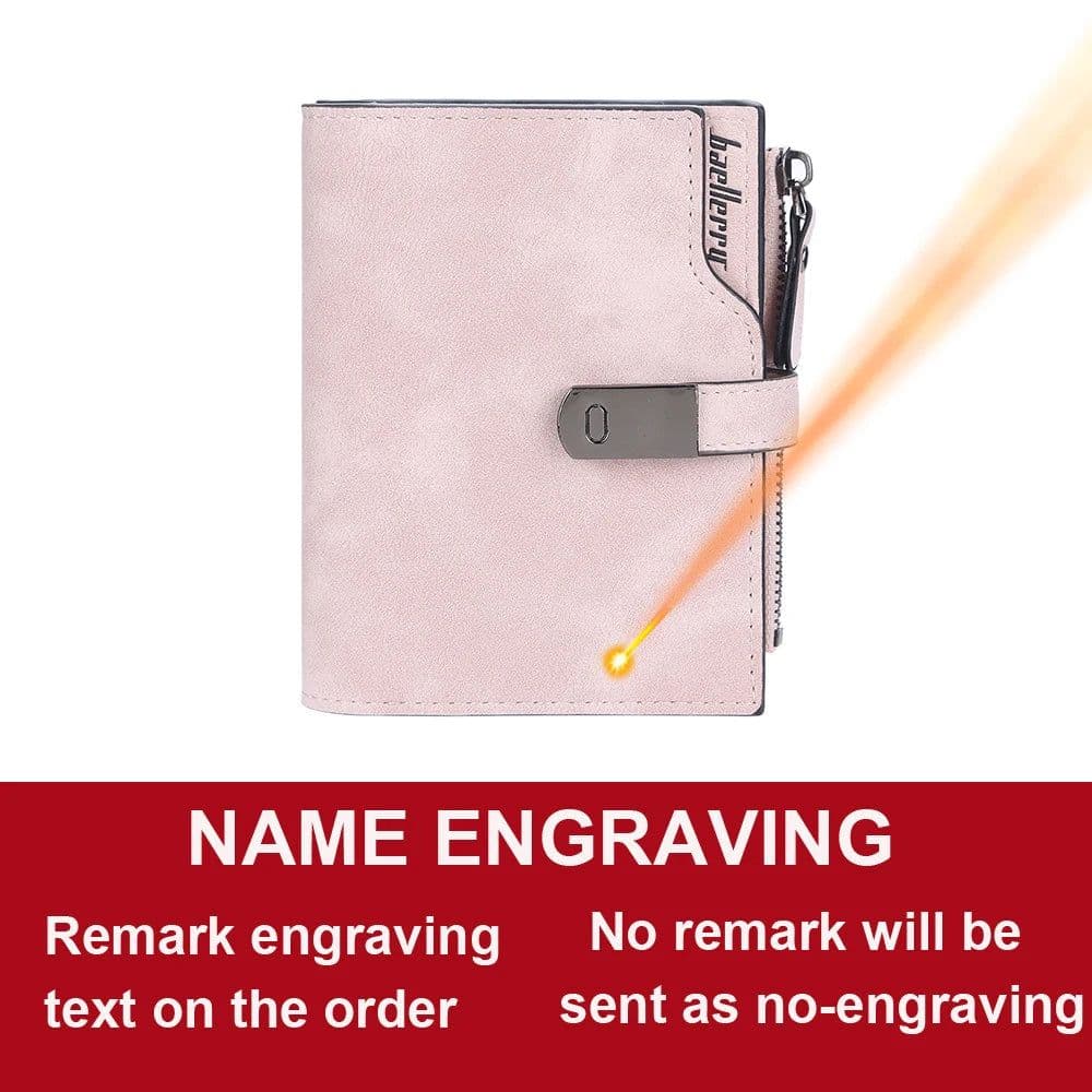 image-Women Wallets Short Free Name Engraving Magnetic Buckle Top Quality Card Holder Female Purse Zipper Wallet For Women
