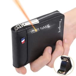 image-Baellerry Mini Men Card Wallets Name Print 9 Card Holders Zipper Card Wallet PU Leather Thin Male Card Purse Mini Carteria