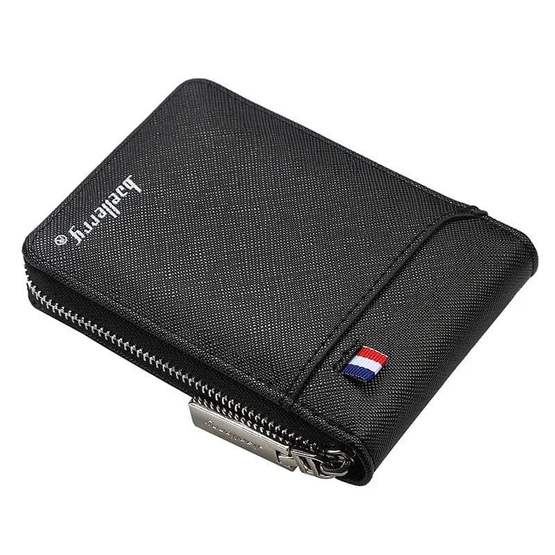 image-Baellerry Mini Men Card Wallets Name Print 9 Card Holders Zipper Card Wallet PU Leather Thin Male Card Purse Mini Carteria