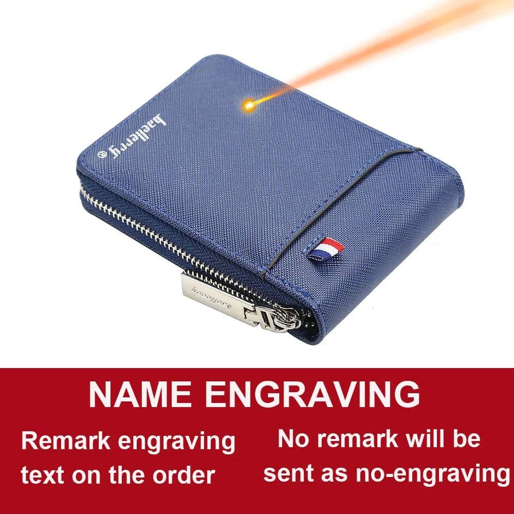 image-Baellerry Mini Men Card Wallets Name Print 9 Card Holders Zipper Card Wallet PU Leather Thin Male Card Purse Mini Carteria
