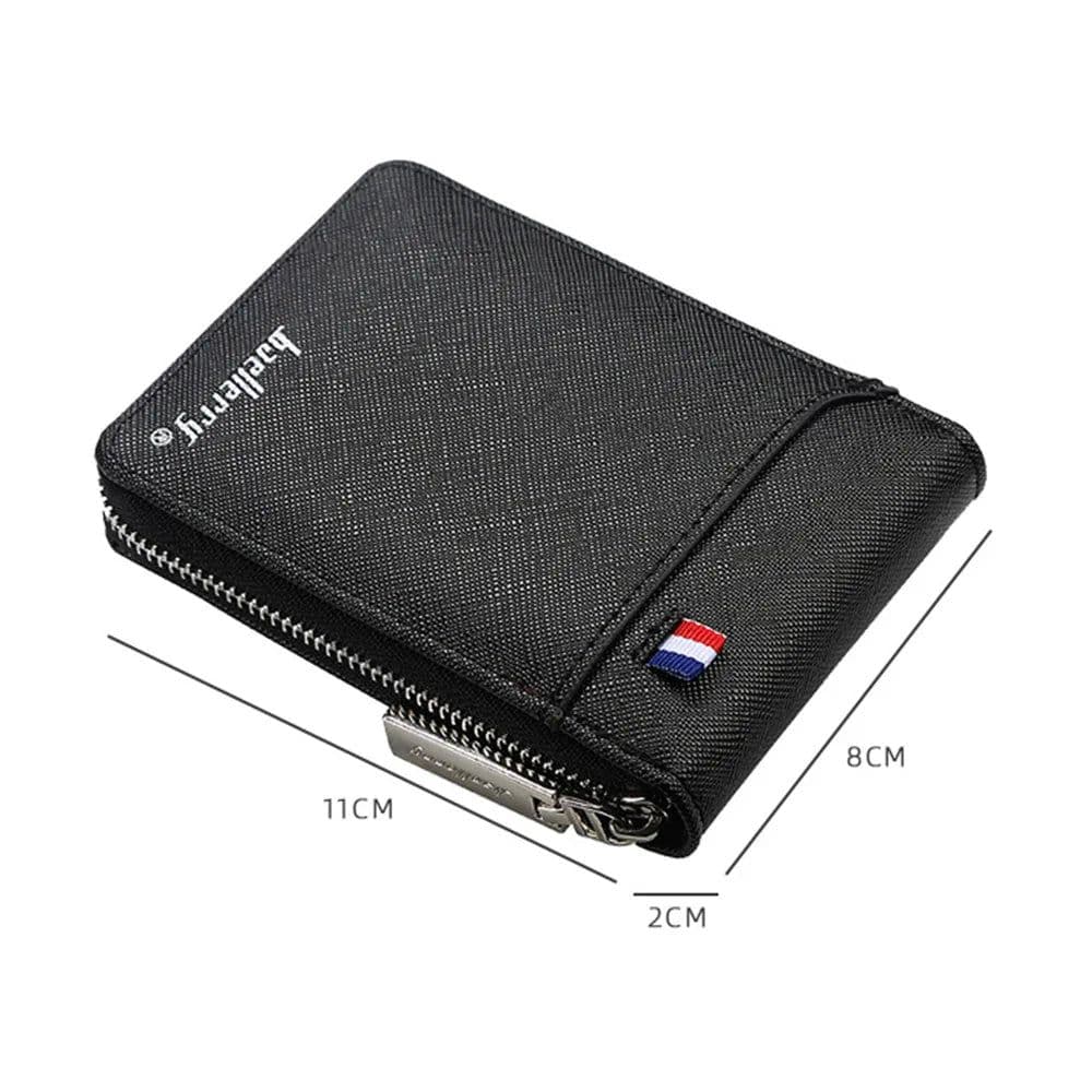 image-Baellerry Mini Men Card Wallets Name Print 9 Card Holders Zipper Card Wallet PU Leather Thin Male Card Purse Mini Carteria