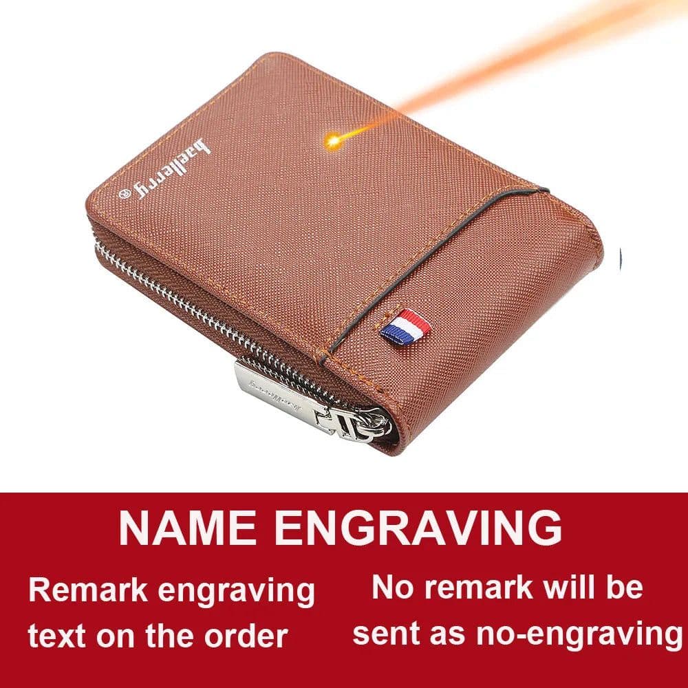 image-Baellerry Mini Men Card Wallets Name Print 9 Card Holders Zipper Card Wallet PU Leather Thin Male Card Purse Mini Carteria