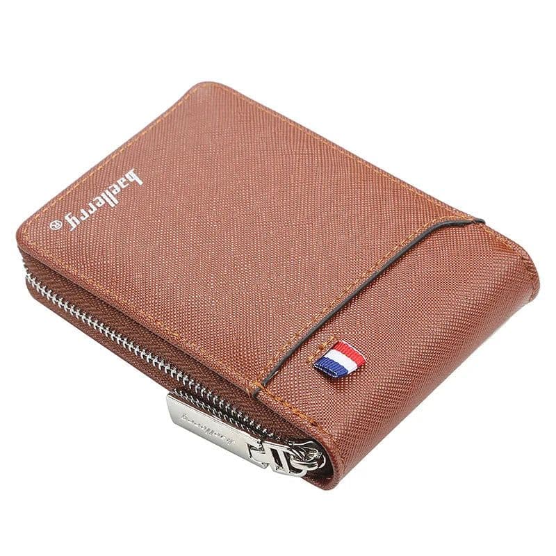 image-Baellerry Mini Men Card Wallets Name Print 9 Card Holders Zipper Card Wallet PU Leather Thin Male Card Purse Mini Carteria