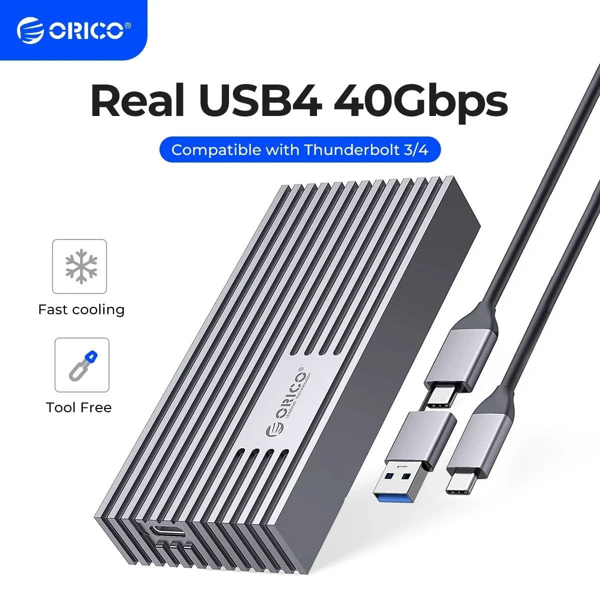 image-ORICO USB4 NVMe M.2 SSD Enclosure 40Gbps PCIe3.0x4 Aluminum M2 External Case Compatible with Thunderbolt 3/4 USB3.2/3.1/3.0
