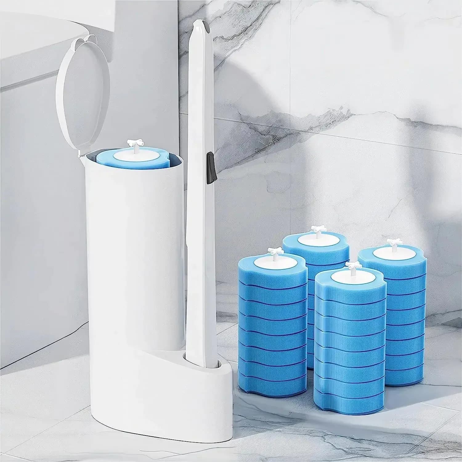 image-Disposable Toilet Brush Cleaner With Long Handle Bathroom Cleaning Brush With Replaceable Brush Head Toilet Bathroom Accessories