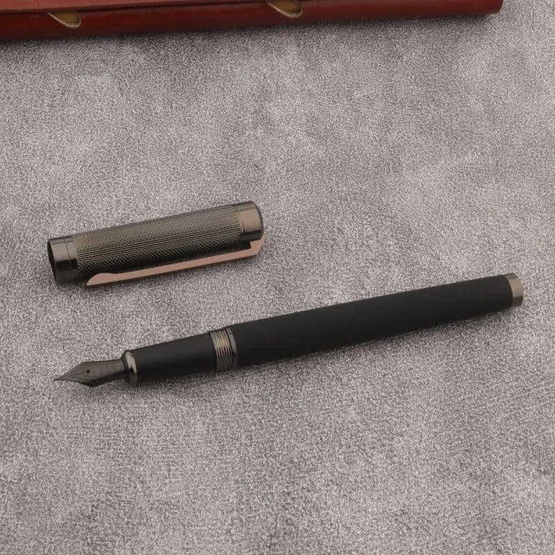 image-Luxury Frosted Leather Fountain Pen EF Black Nib Gun Grey Business Office School Supplies Writing Ink Pen