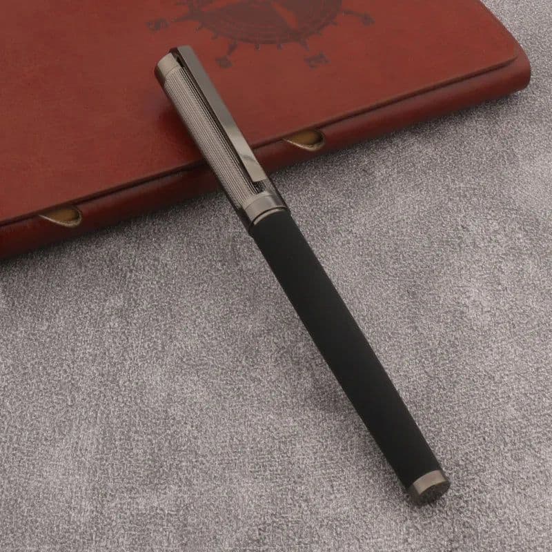 image-Luxury Frosted Leather Fountain Pen EF Black Nib Gun Grey Business Office School Supplies Writing Ink Pen