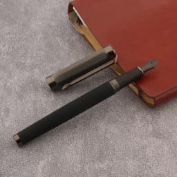 image-Luxury Frosted Leather Fountain Pen EF Black Nib Gun Grey Business Office School Supplies Writing Ink Pen