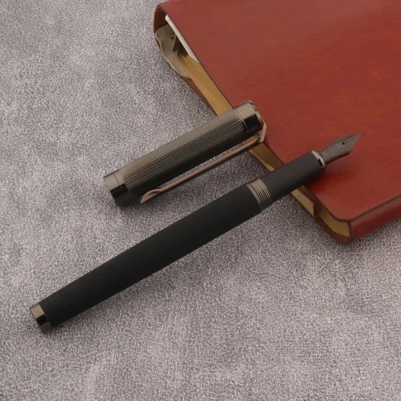 image-Luxury Frosted Leather Fountain Pen EF Black Nib Gun Grey Business Office School Supplies Writing Ink Pen