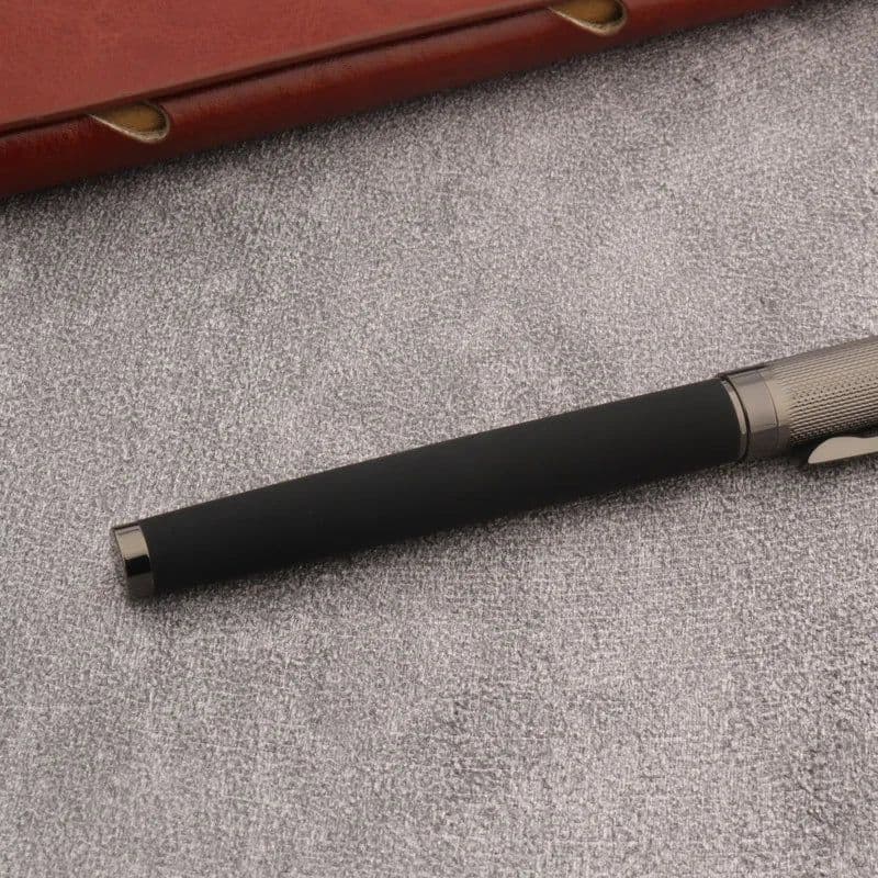 image-Luxury Frosted Leather Fountain Pen EF Black Nib Gun Grey Business Office School Supplies Writing Ink Pen
