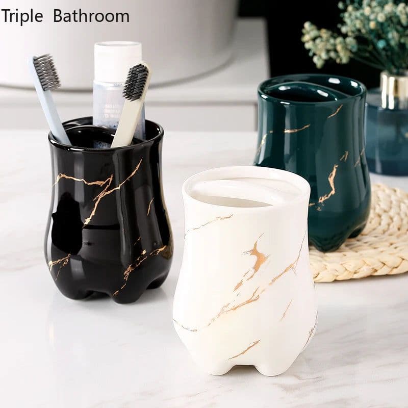 image-Light Luxury Toothbrush Holder Ceramic Household Washing Tools Toothbrush Sundries Shelf Decoration Bathroom Accessories