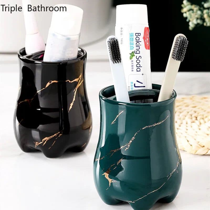 image-Light Luxury Toothbrush Holder Ceramic Household Washing Tools Toothbrush Sundries Shelf Decoration Bathroom Accessories